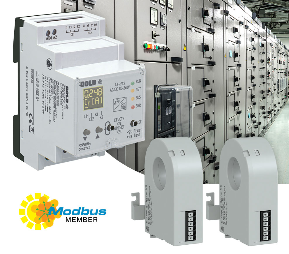 DOLD RN5884 tuotekuva ja taustalla datakeskus